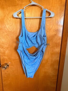 PINK Light Blue One-Piece Swimsuit with Scoop Neck